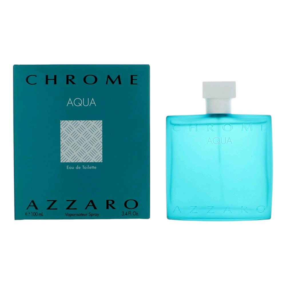 Bottle of Chrome Aqua by Azzaro, 3.4 oz Eau De Toilette Spray for Men